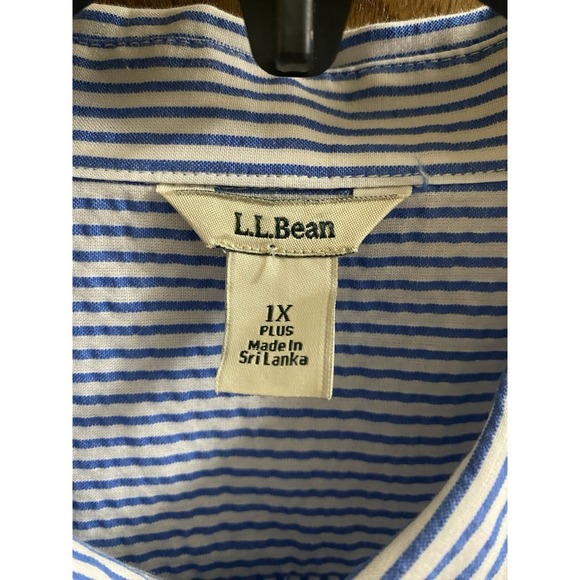 LL Bean Women's Vacationland Seersucker Shirt Short-Sleeve White Blue Stripe 1X - Picture 2 of 10